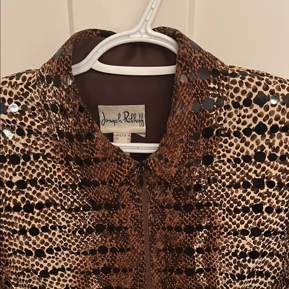Joseph Ribkoff Brown Snakeskin Sparkly Blazer, Made in Canada, size 10 - Picture 3 of 7
